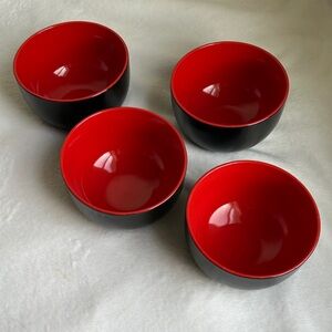 Set of Four Red and Black Bowls